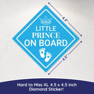 Super Cute, Elegant 4.5in Prince on Board Sticker 1pk. Bright Blue Diamond Newborn Caution Car Bumper Decals. Premium Vinyl Baby Safety Warning Label for Vehicles, Trucks, Automobiles, Cars, Vans