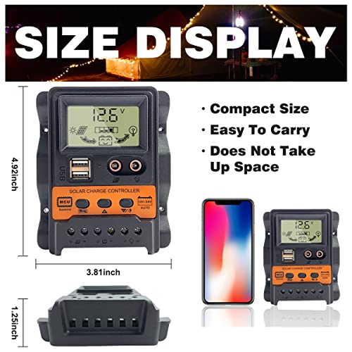 BLINGJOY 30A Solar Charge Controller, Solar Panel Controller 12V/24V PWM Auto Paremeter Adjustable LCD