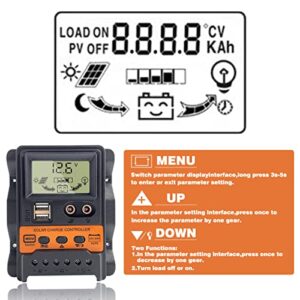 BLINGJOY 30A Solar Charge Controller, Solar Panel Controller 12V/24V PWM Auto Paremeter Adjustable LCD