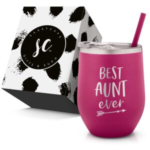 best aunt ever stainless steel personalized wine tumbler - insulated cup with cute design - slide close lid with straw - for pregnancy announcements, valentine's day, best aunt ever gifts