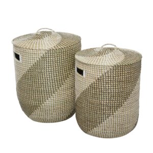 deco 79 seagrass handmade two toned storage basket with matching lids, set of 2 24", 22"h, brown
