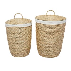 cosmoliving by cosmopolitan seagrass handmade storage basket with liner and matching tops, set of 2 23", 25"h, light brown