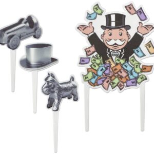 DecoSet® Hasbro Monopoly Let's Play Cake Decorating Kit, 4 Piece Classic Board Game Cake Topper, Dog, Car, Hat, Mr Monopoly, Game Night Set