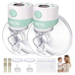 tsrete double wearable breast pump, electric hands-free breast pumps with 2 modes, 9 levels, lcd display, memory function rechargeable with massage and pumping mode 24mm flange-green