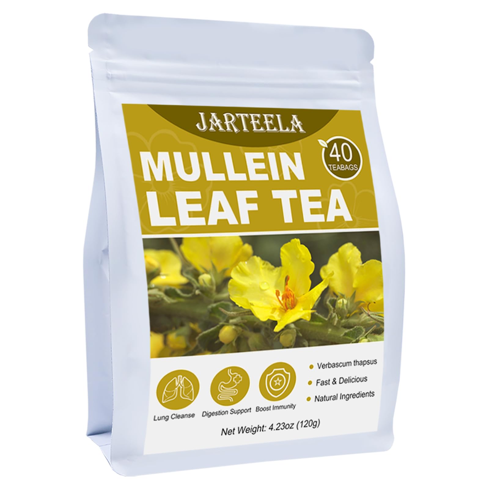 Jarteela - Mullein Leaf Tea Bags - 3g/Bag X 40 - Premium Compressed Dried Mullein Herbs For Easily Extracting & Great Flavor - Non-GMO - Caffeine-free