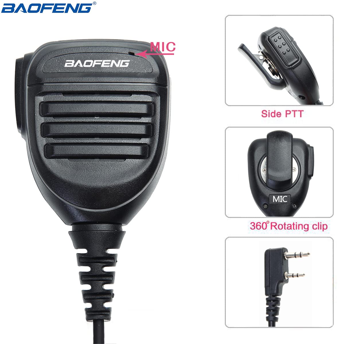 BaoFeng Microphone Walkie Talkie Speaker Mic Remote K Head Police Shoulder Mic for Baofeng BF-F8HP UV-5R 5RM UV-21R K5PLUS GM-15 Pro UV-5G Plus GM-5RH UV-17R TIDRADIO TD-H3 TD-H8 Quansheng UV-K5