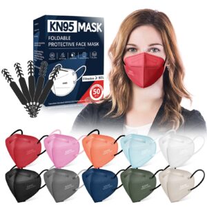 fenfen kn95 face masks disposable adults - 50 pack 5 layer protection kn95 masks breathable comfortable dust safety mask individually wrapped