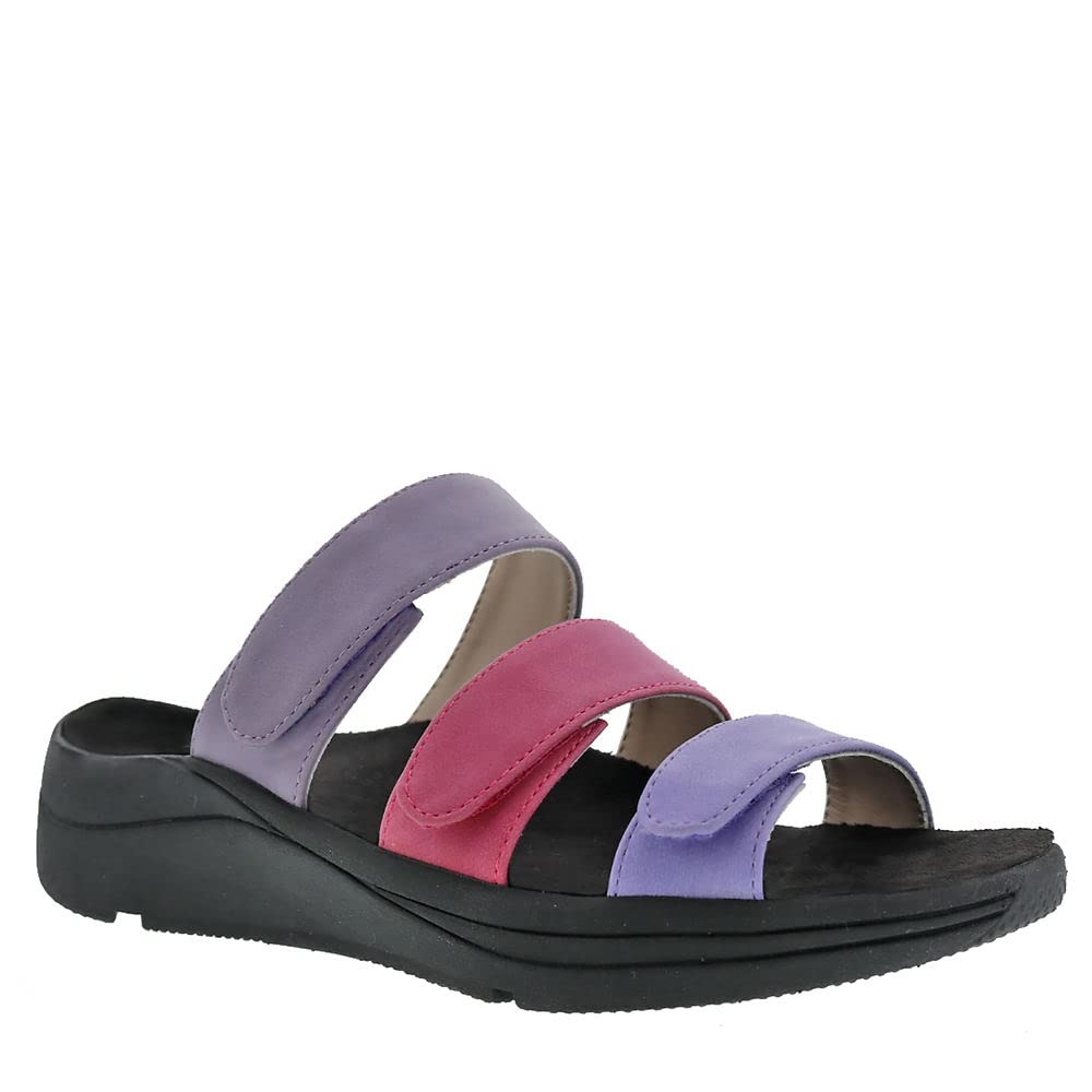 Drew Sawyer Womens Hook and Loop Comfort Sandal, Purple Combo,10 Wide (D)