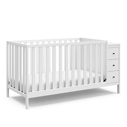 STORKCRAFT Malibu Customizable Convertible Crib (White) – GREENGUARD Gold Certified, Crib with Storage Drawers, Converts to Toddler Bed, Fits Standard Full-Size Crib Mattress