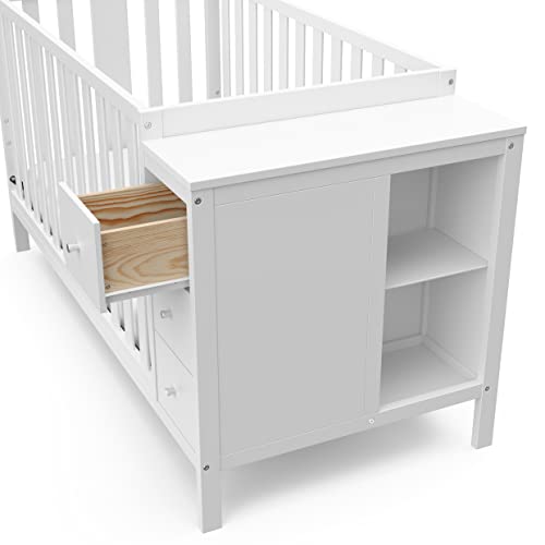 STORKCRAFT Malibu Customizable Convertible Crib (White) – GREENGUARD Gold Certified, Crib with Storage Drawers, Converts to Toddler Bed, Fits Standard Full-Size Crib Mattress