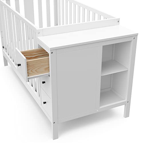 STORKCRAFT Malibu Customizable Convertible Crib (White) – GREENGUARD Gold Certified, Crib with Storage Drawers, Converts to Toddler Bed, Fits Standard Full-Size Crib Mattress