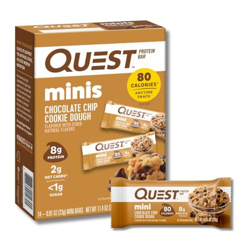 Quest Nutrition Mini Chocolate Chip Cookie Dough Protein Bars, High Protein, Low Carb, Keto Friendly, 14 Count