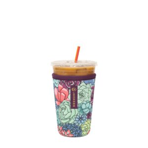 sok it java sok iced coffee & cold soda insulated neoprene cup sleeve (succulents, medium: 22-28oz)