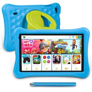 bytenuc kids tablet, 10 inch tablet for kids, kidoz pre-installed, parental control, 2gb ram 32gb storage, bluetooth, wifi, dual camera, android tablet for kids with shockproof case and stylus