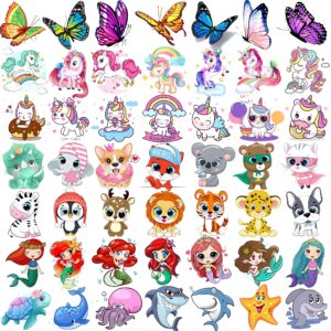 rejaski 50 pcs cute animals zoo kids temporary tattoos for girls butterfly mermaid unicorn, 3d cartoon fake tattoos for child toddler boys teen, fun small tatoo party favor sets supplies decoration