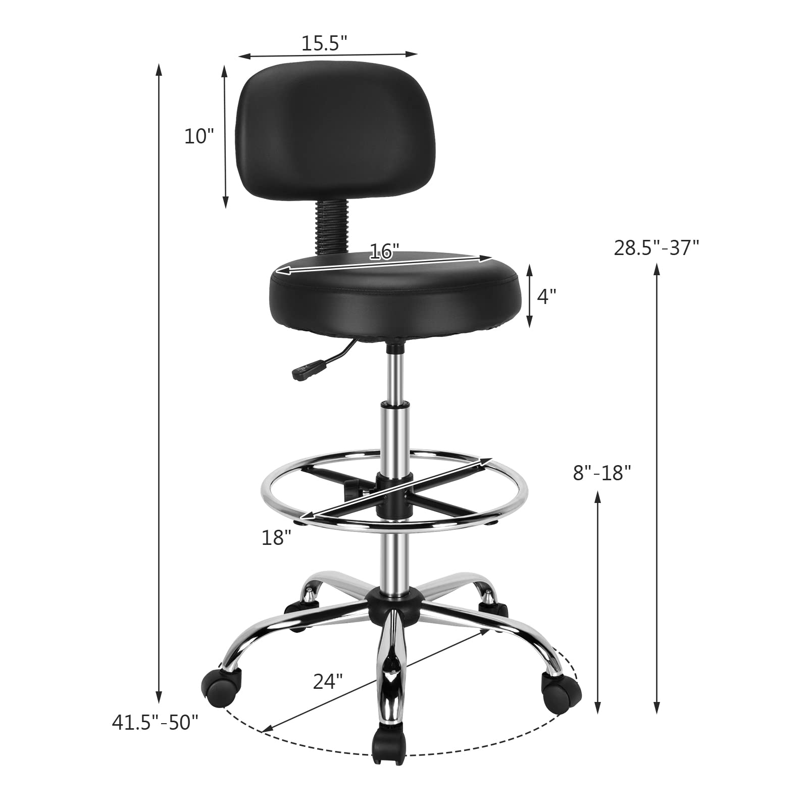 Giantex PU Leather Drafting Chair, Tall Office Chair with Retractable Mid Back, Standing Desk Chair with Adjustable Foot Ring, Ergonomic Upholstered Rolling Stool, Swivel Counter Height Task Chair