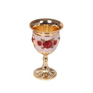 metal wine glass gem vintage shot glass inlay style zinc alloy goblet carved white glass stem- cup wine cocktail glasses for home bar party wedding ( random flower pattern )