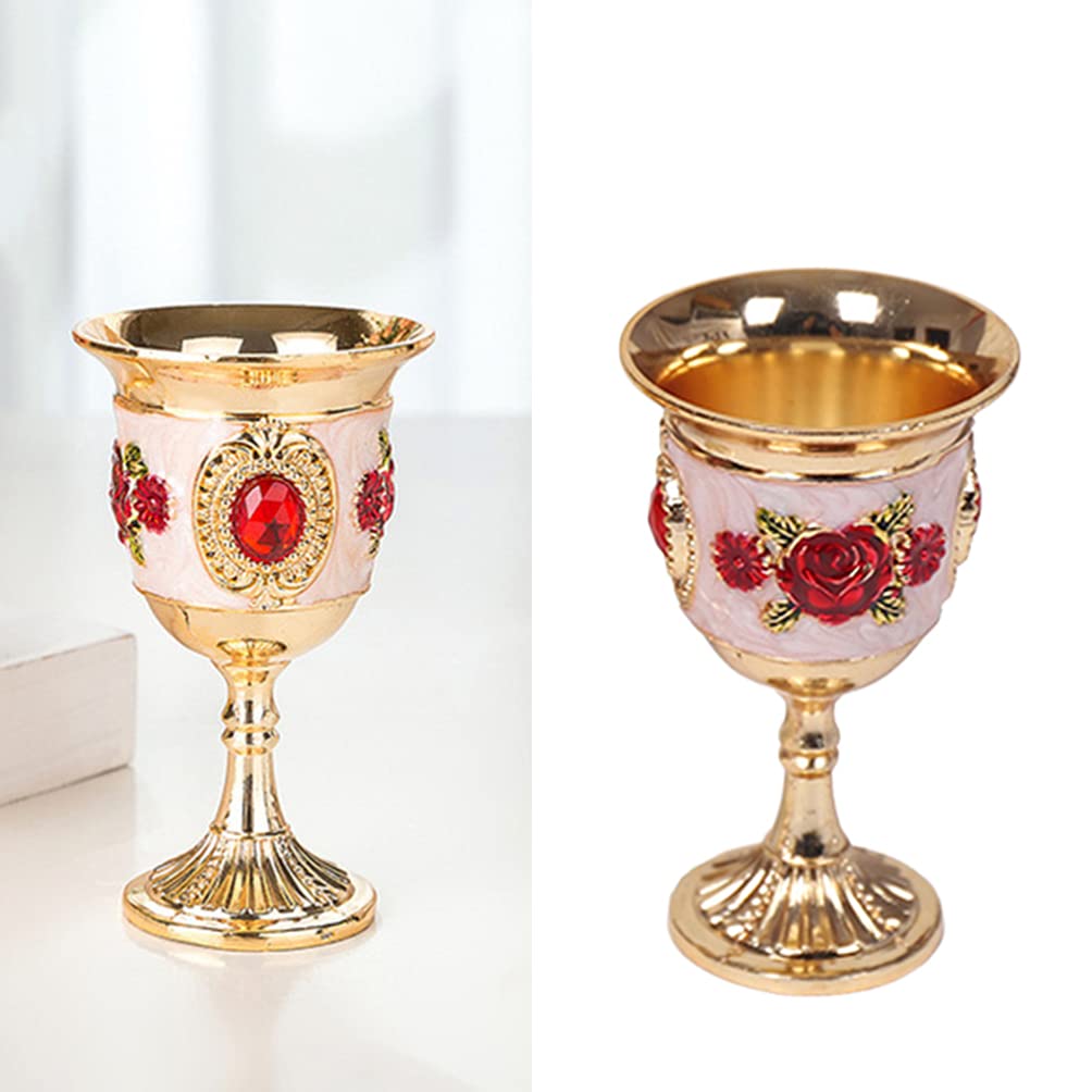 Metal Wine Glass Gem Vintage Shot Glass Inlay Style Zinc Alloy Goblet Carved White Glass Stem- Cup Wine Cocktail Glasses for Home Bar Party Wedding ( Random Flower Pattern )