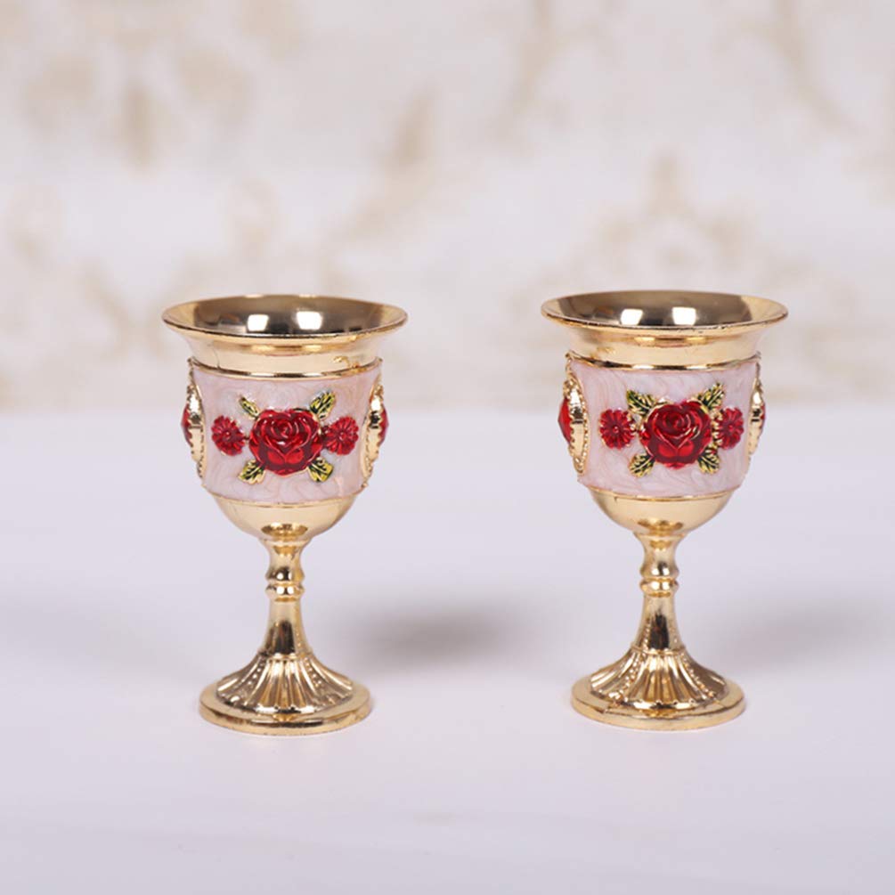 Metal Wine Glass Gem Vintage Shot Glass Inlay Style Zinc Alloy Goblet Carved White Glass Stem- Cup Wine Cocktail Glasses for Home Bar Party Wedding ( Random Flower Pattern )