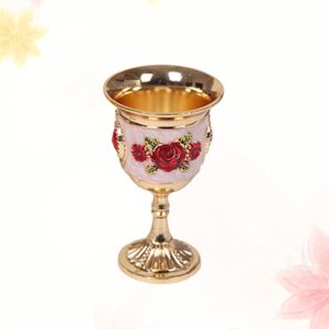 Metal Wine Glass Gem Vintage Shot Glass Inlay Style Zinc Alloy Goblet Carved White Glass Stem- Cup Wine Cocktail Glasses for Home Bar Party Wedding ( Random Flower Pattern )