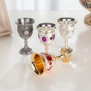 Metal Wine Glass Gem Vintage Shot Glass Inlay Style Zinc Alloy Goblet Carved White Glass Stem- Cup Wine Cocktail Glasses for Home Bar Party Wedding ( Random Flower Pattern )