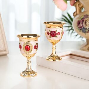 Metal Wine Glass Gem Vintage Shot Glass Inlay Style Zinc Alloy Goblet Carved White Glass Stem- Cup Wine Cocktail Glasses for Home Bar Party Wedding ( Random Flower Pattern )