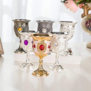 Metal Wine Glass Gem Vintage Shot Glass Inlay Style Zinc Alloy Goblet Carved White Glass Stem- Cup Wine Cocktail Glasses for Home Bar Party Wedding ( Random Flower Pattern )