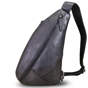 lrto genuine leather sling bag crossbody motorcycle bag handmade chest bag hiking daypack retro shoulder backpack vintage (darkgrey)