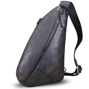 LRTO Genuine Leather Sling Bag Crossbody Motorcycle Bag Handmade Chest Bag Hiking Daypack Retro Shoulder Backpack Vintage (Darkgrey)