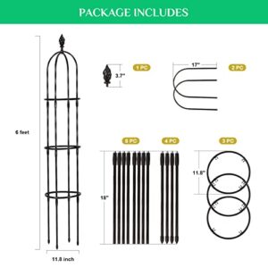 Lalahoni Garden Trellis for Climbing Plants Outdoor, Reinforced 6ft Tall Plant Support Trellis for Potted Plants Climbing Vine Rose Clematis Outdoor Garden Obelisk Trellis, Black, 1pc, Torch Decor