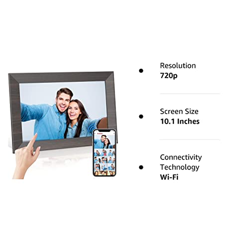 Digital Picture Frame 10.1 inch Frameo WiFi Digital Frame Electronic Picture Frame Wood Frames HD IPS 32GB Memory, Automatic Rotation Slide Show Adjustable Brightness, iOS and Android App