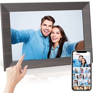 digital picture frame 10.1 inch frameo wifi digital frame electronic picture frame wood frames hd ips 32gb memory, automatic rotation slide show adjustable brightness, ios and android app