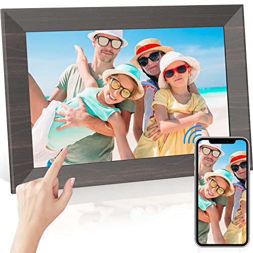 Digital Picture Frame 10.1 inch Frameo WiFi Digital Frame Electronic Picture Frame Wood Frames HD IPS 32GB Memory, Automatic Rotation Slide Show Adjustable Brightness, iOS and Android App