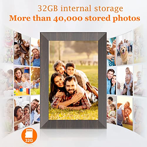 Digital Picture Frame 10.1 inch Frameo WiFi Digital Frame Electronic Picture Frame Wood Frames HD IPS 32GB Memory, Automatic Rotation Slide Show Adjustable Brightness, iOS and Android App