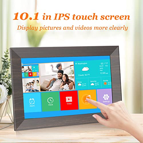 Digital Picture Frame 10.1 inch Frameo WiFi Digital Frame Electronic Picture Frame Wood Frames HD IPS 32GB Memory, Automatic Rotation Slide Show Adjustable Brightness, iOS and Android App