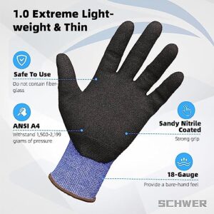 Schwer AIR-SKIN Cut Resistant Gloves AR3900 with Extreme Lightweight & Thin, Level 5 Wire Metal Gloves for Refined Work, Touch-screen, Fiberglass-free, 3D-Comfort Fit, Breathable, 1 Pair, M