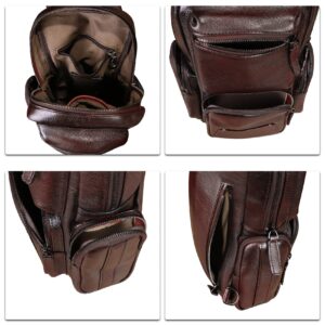 IVTG Genuine Leather Sling Bag Crossbody Casual Hiking Daypack Vintage Handmade Chest Bag Shoulder Backpack Motorcycle Pack (Coffee)