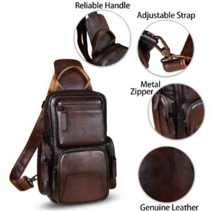 IVTG Genuine Leather Sling Bag Crossbody Casual Hiking Daypack Vintage Handmade Chest Bag Shoulder Backpack Motorcycle Pack (Coffee)