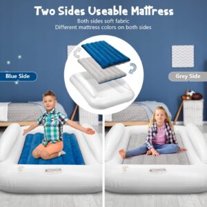 USHMA Toddler Travel Bed, Portable Toddler Bed for Kids | Toddler Air Mattress | Inflatable Travel Toddler Bed | Kids Blow Up Mattress with Sides | Two Sides Usable Kids Air Mattress -Navy Blue & Grey