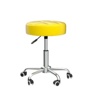 KKTONER Round Rolling Stool with Wheels PU Leather Height Adjustable Swivel Drafting Work SPA Salon Stools Office Chair (Yellow)