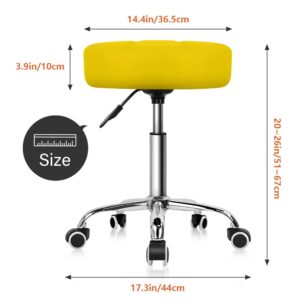 KKTONER Round Rolling Stool with Wheels PU Leather Height Adjustable Swivel Drafting Work SPA Salon Stools Office Chair (Yellow)