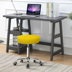 KKTONER Round Rolling Stool with Wheels PU Leather Height Adjustable Swivel Drafting Work SPA Salon Stools Office Chair (Yellow)