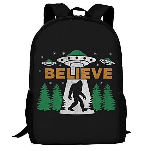 HUIANBPO Bigfoot Believe with UFO and Aliens Art Backpack,Lightweight School College Bookbag Casual Student Travel Laptop Daypack - 17inch