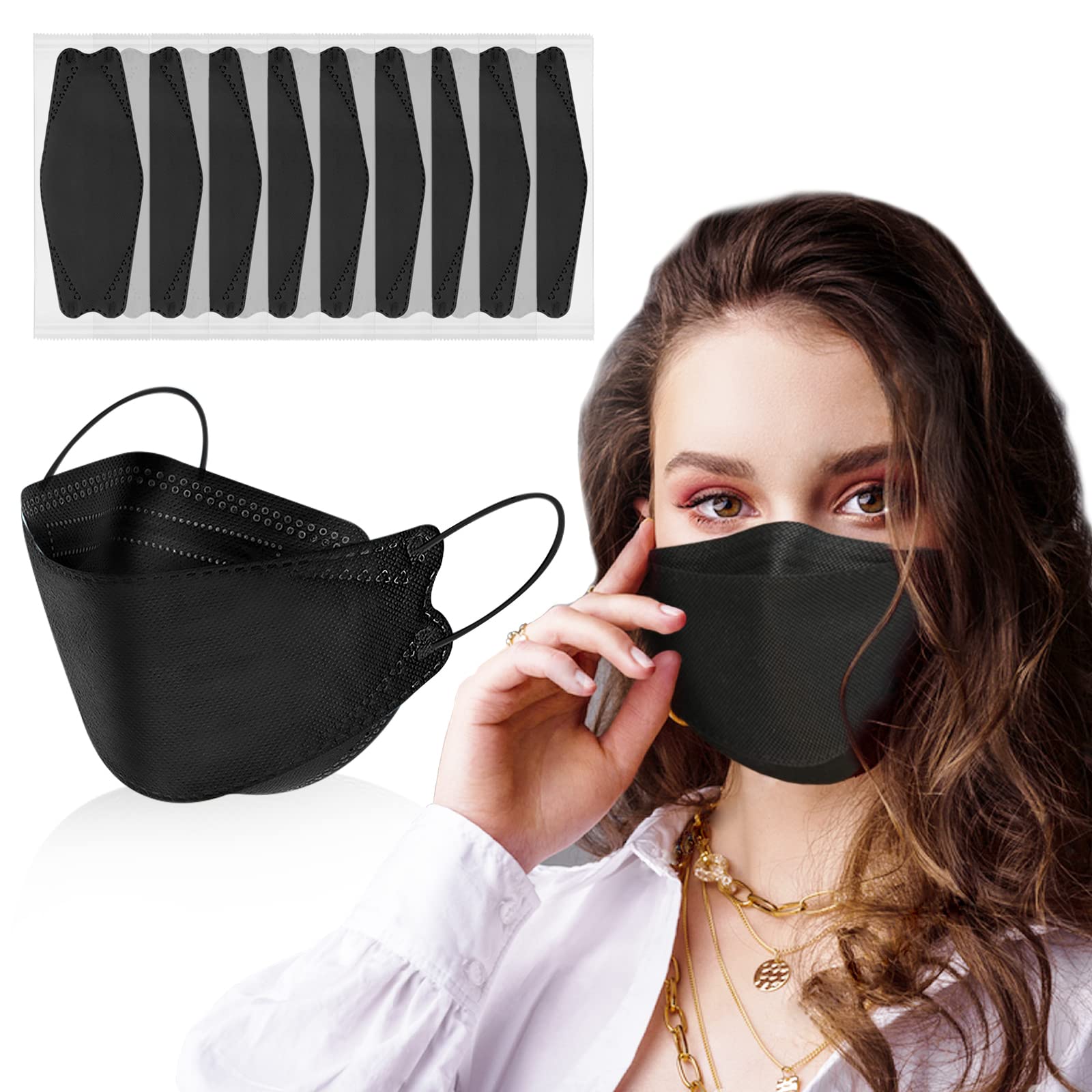 60pcs KF94 mask,Disposable Black Masks,4 Layers Protection Filter Efficiency>95%,Double line Nasal Frame,Highly Elastic Ear Straps,Breathable Comfort,Suitable Men Women Daily use(Individual Package)