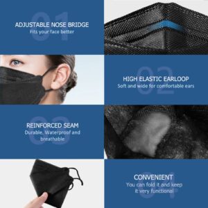 60pcs KF94 mask,Disposable Black Masks,4 Layers Protection Filter Efficiency>95%,Double line Nasal Frame,Highly Elastic Ear Straps,Breathable Comfort,Suitable Men Women Daily use(Individual Package)
