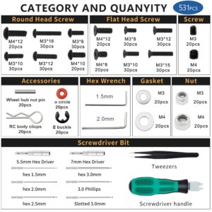 GLOBACT RC Car Repair Work Stand Repair Tool Set 360 Degree Rotation and 521 PCS RC Screws Kit and RC Screwdrivers and Screws Pallet Kit for 1/8 1/10 1/12 1/16 1/18 RC Car Truck Crawler (Titanium)