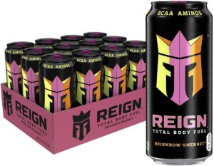 reign total body fuel, reignbow sherbet, fitness & performance drink, 16 fl oz (pack of 12)