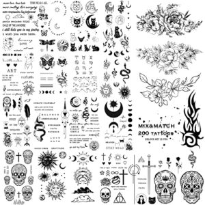 realistic temporary tattoo | 250 mix & match minimalistic set | fake tattoos | temporary tattoos for women men | temporary tattoos adult | waterproof and long lasting