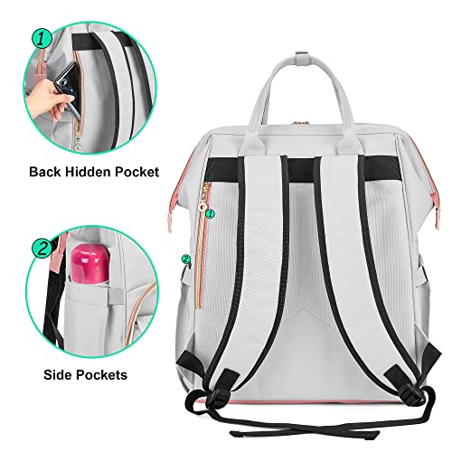 Damero Nurse Bag for Work Supplies, Nurse Backpack with Laptop Sleeve for Home Care Nurse and More, Patent Design(Light Gray-Pink)