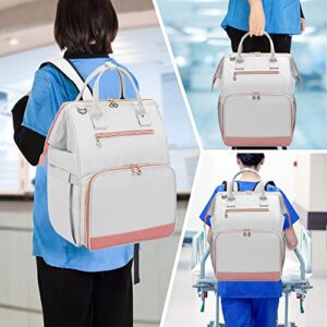 Damero Nurse Bag for Work Supplies, Nurse Backpack with Laptop Sleeve for Home Care Nurse and More, Patent Design(Light Gray-Pink)